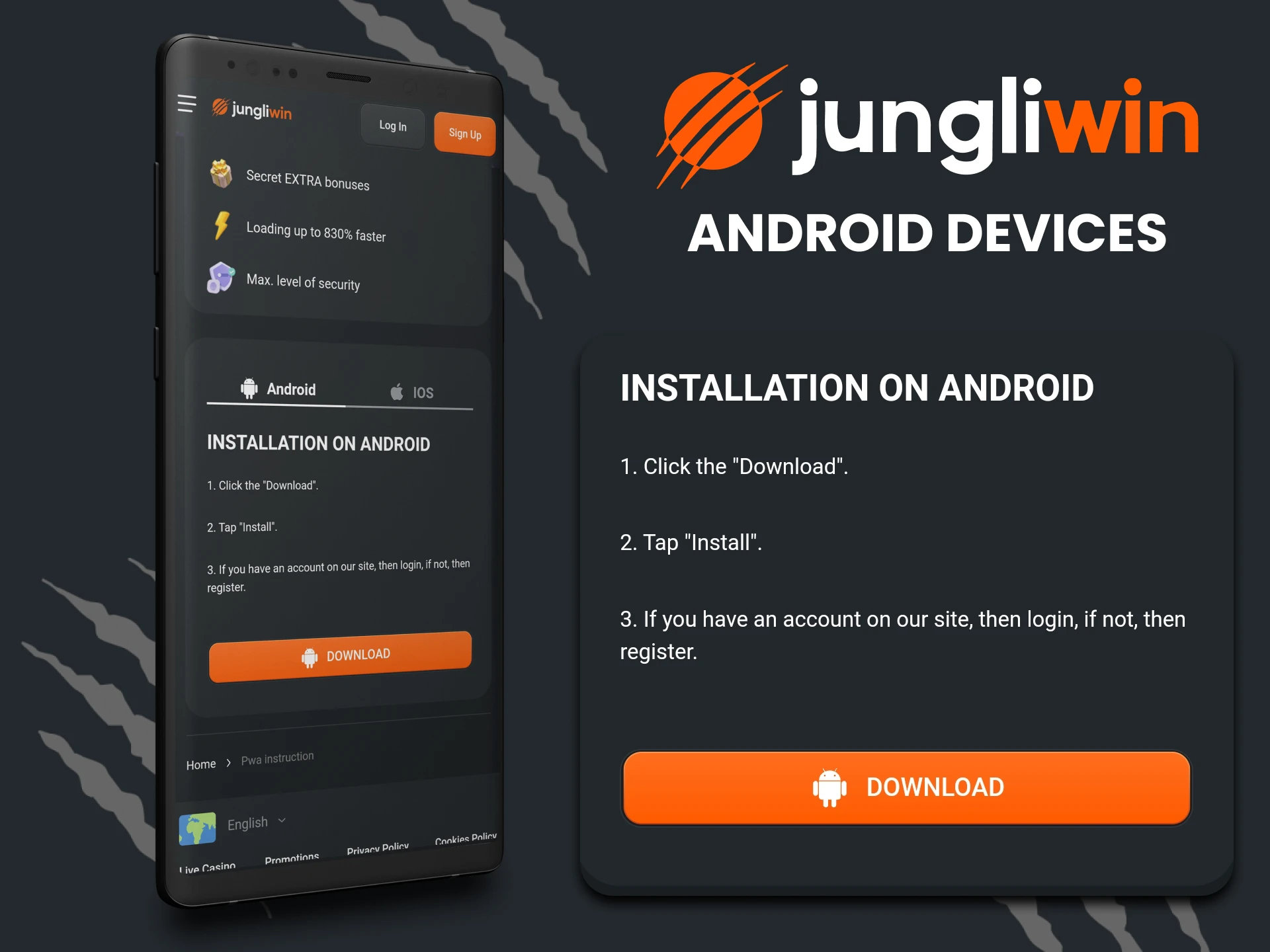 Install the Jungliwin application on your Android device.