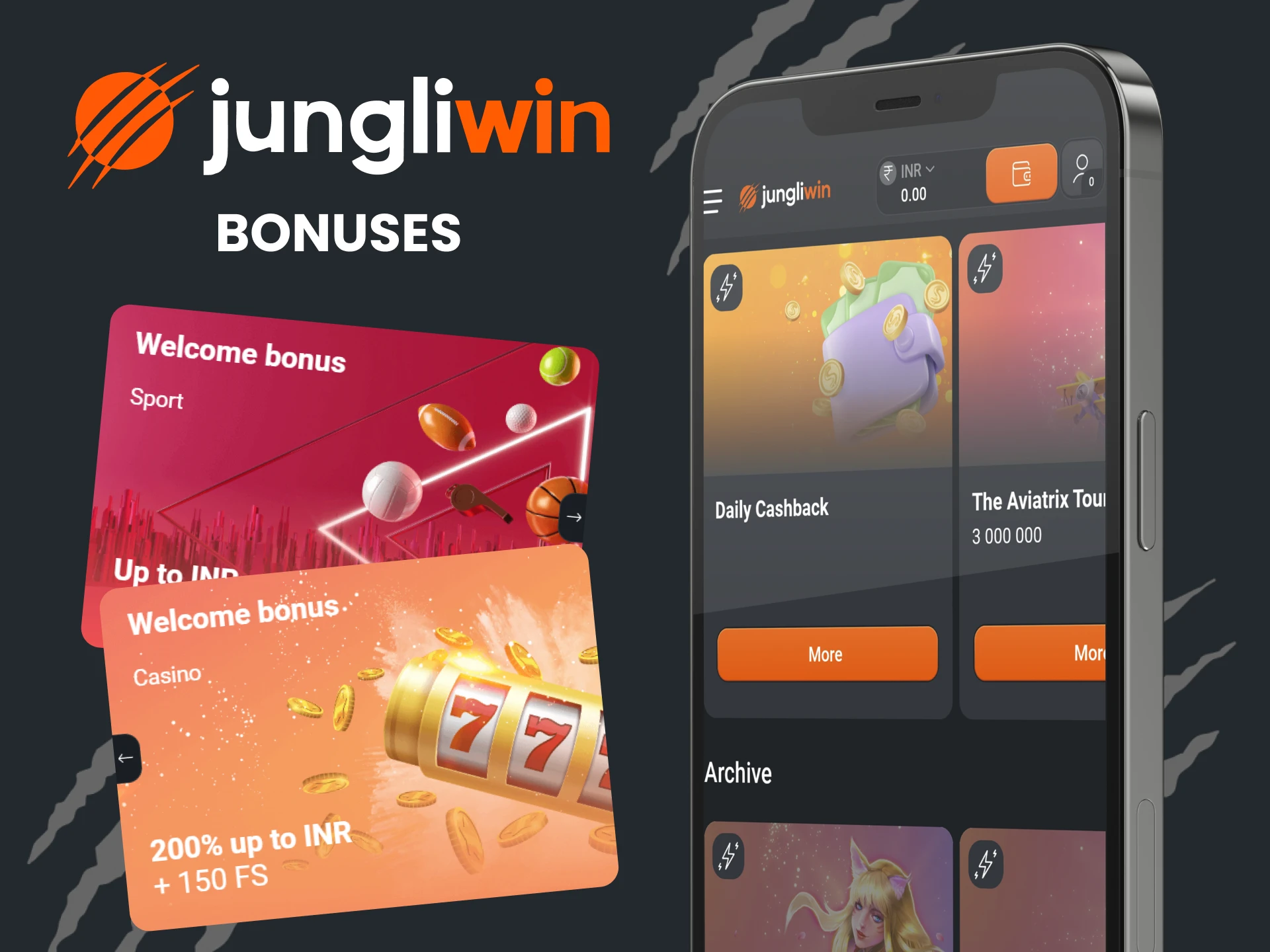 Get a lot of bonuses in the Jungliwin app.