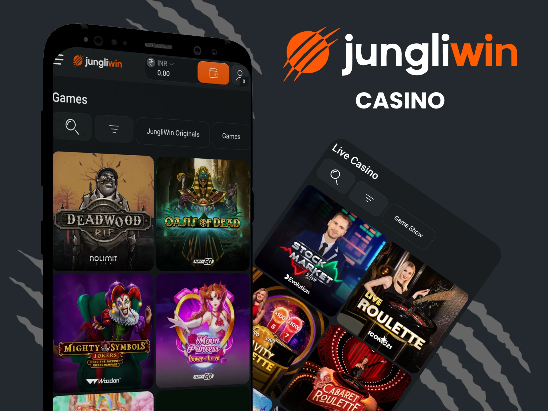 Choose casino games from the Jungliwin app.