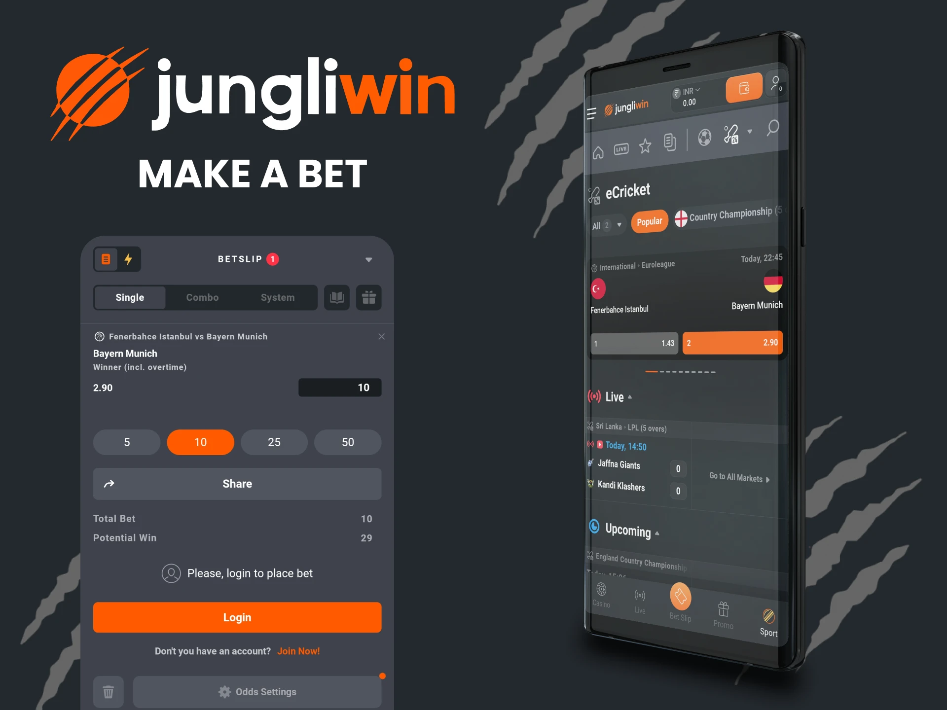 Place your bets using the Jungliwin app.