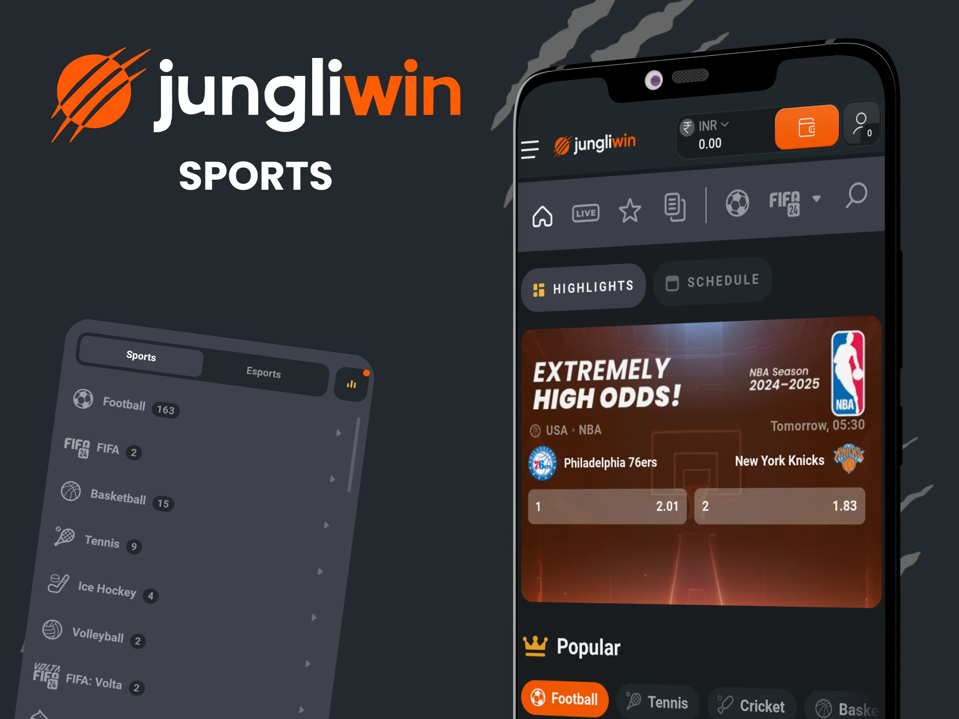 Choose a sport to bet on in the Jungliwin app.