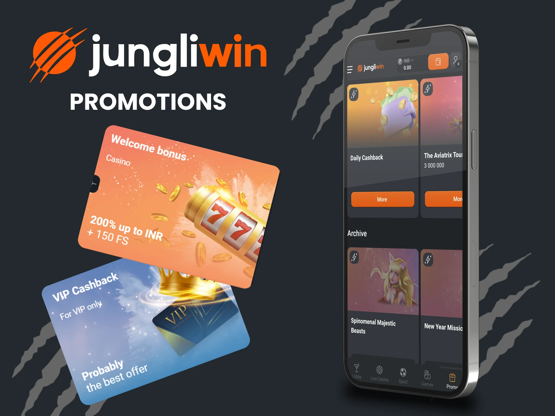 You can get bonuses in the Jungliwin application.