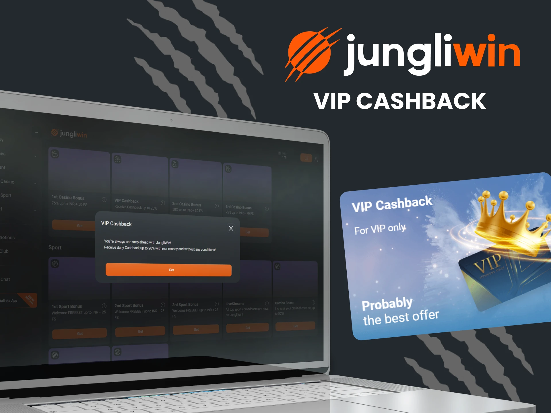 Jungliwin gives cashback to users.