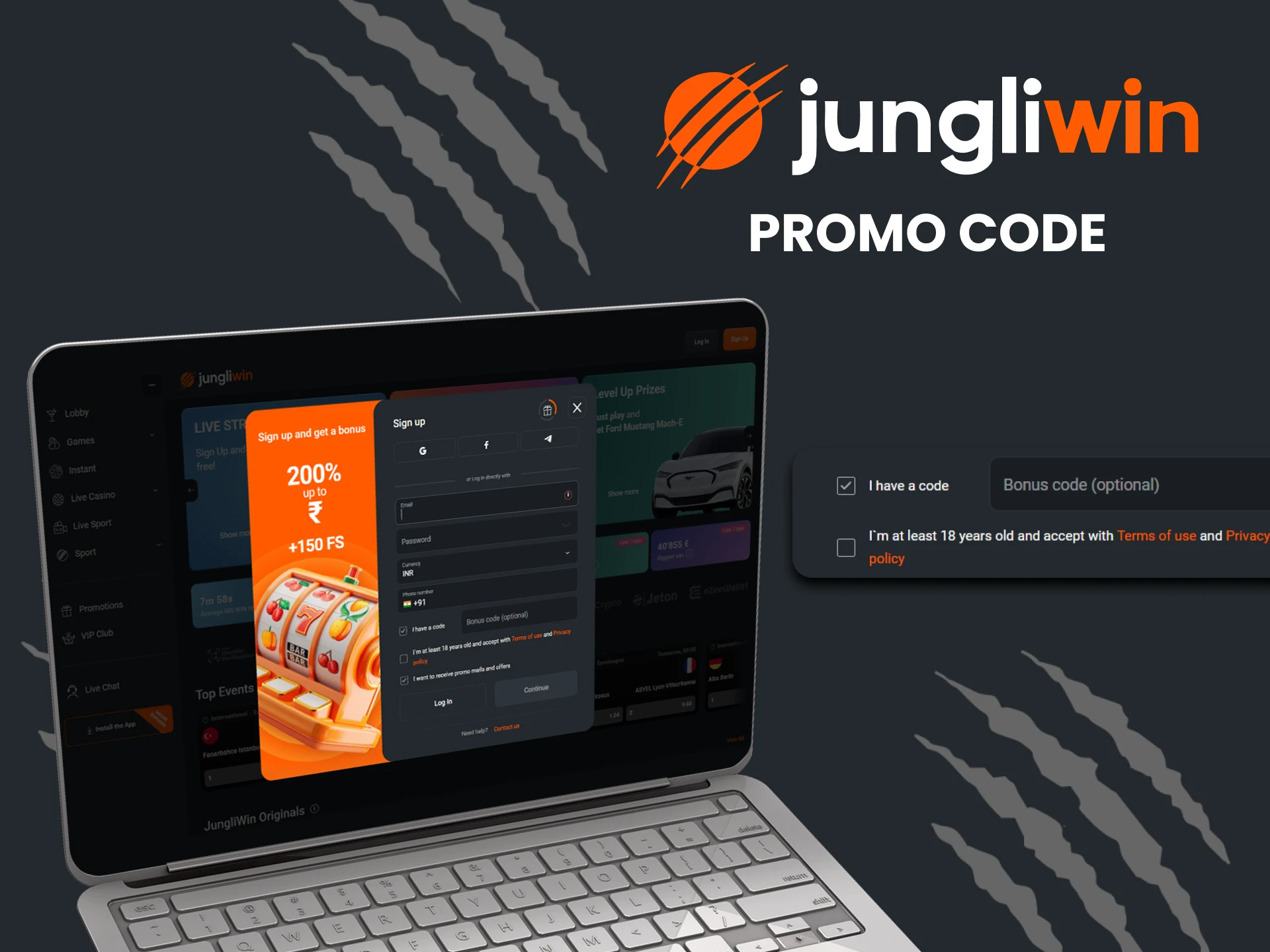 Use the promotional code from the Jungliwin website.