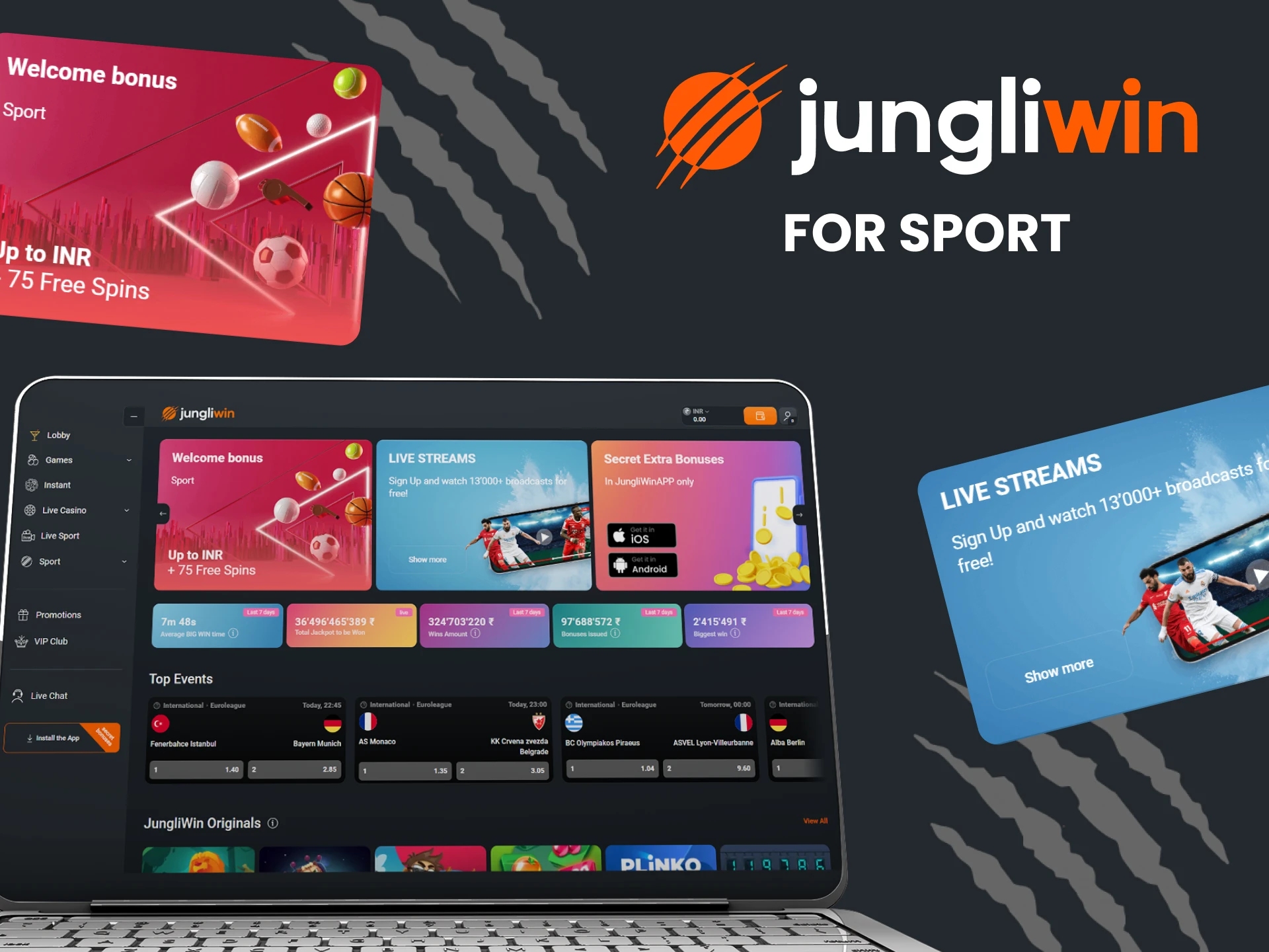 Jungliwin gives bonuses for sports.