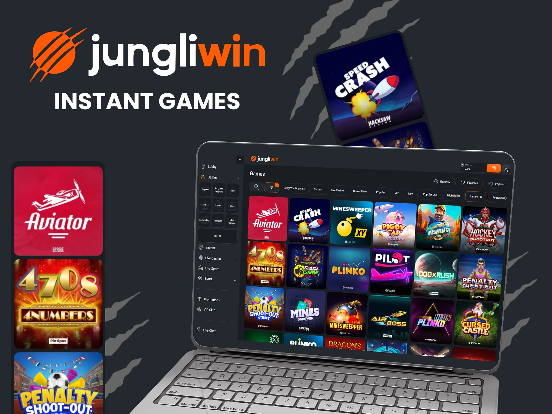 The Jungliwin website has an Instant games section.