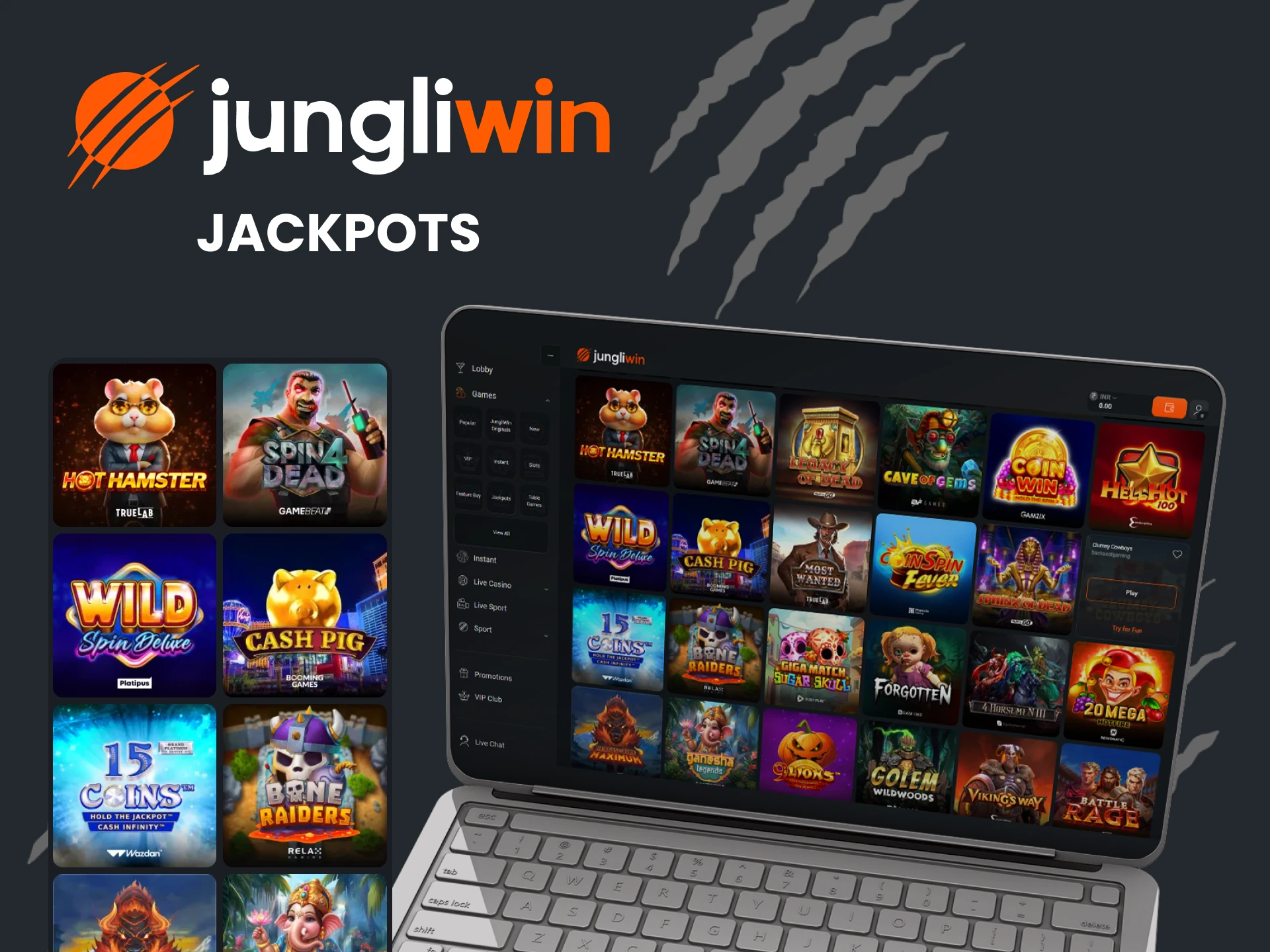 Choose jackpots for games on the Jungliwin website.