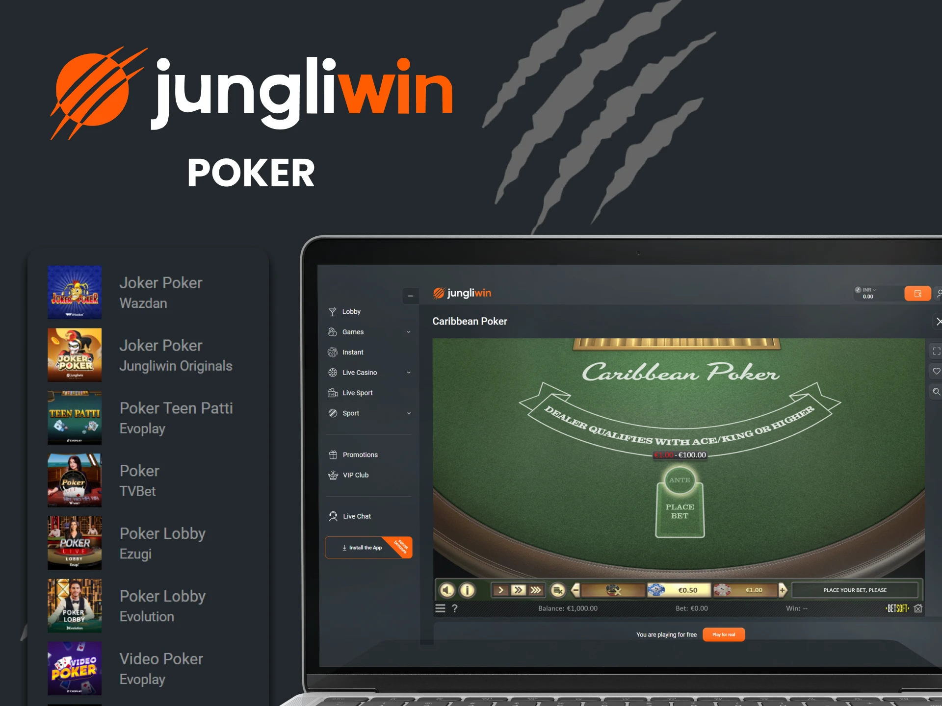 Choose poker for games on the Jungliwin website.