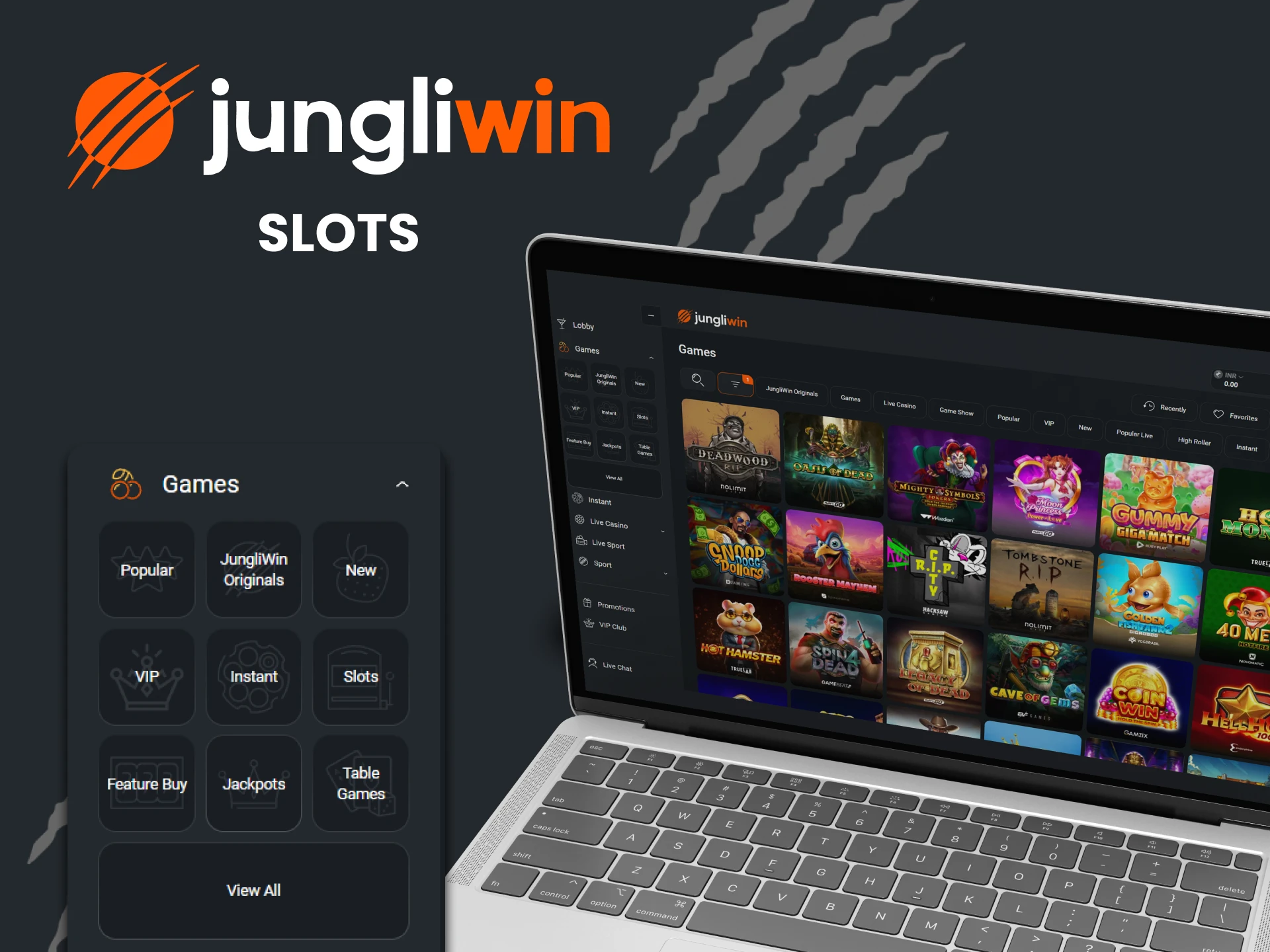 Go to the slots games section on Jungliwin.