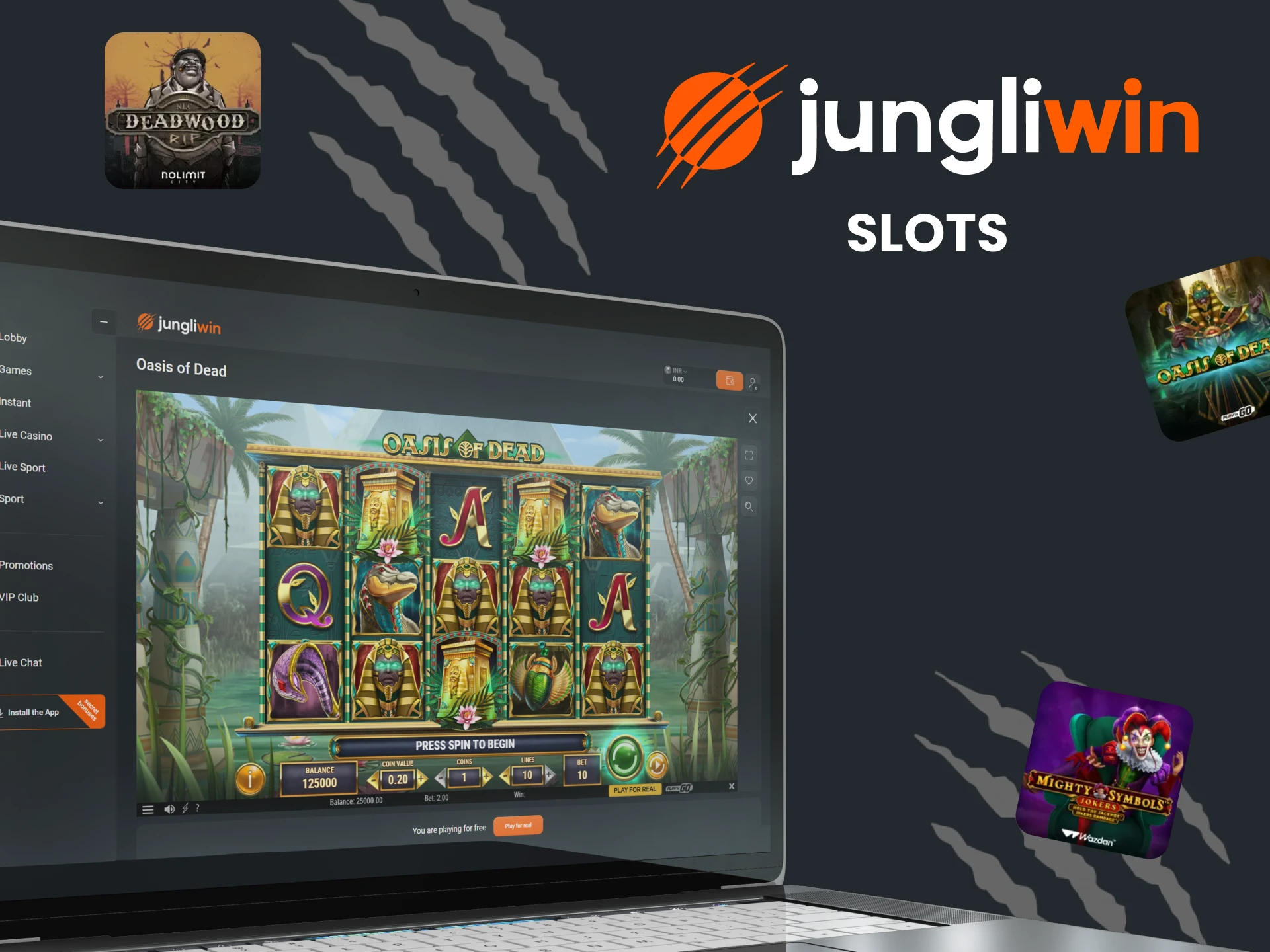 Play slots with Jungliwin.