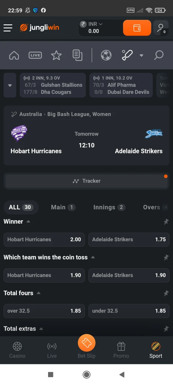 Choose a cricket match to bet on at Jungliwin.