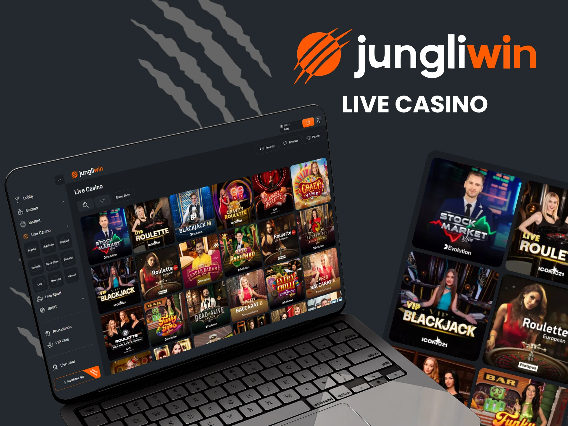 Visit the live casino section at Jungliwin.