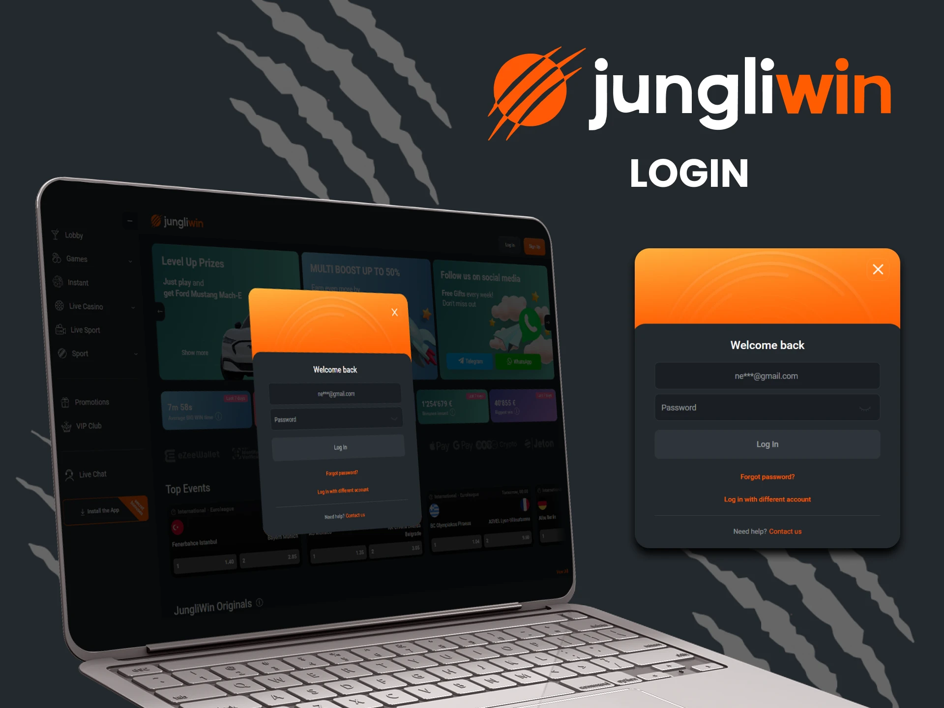 Log in to your personal account on the Jungliwin website.