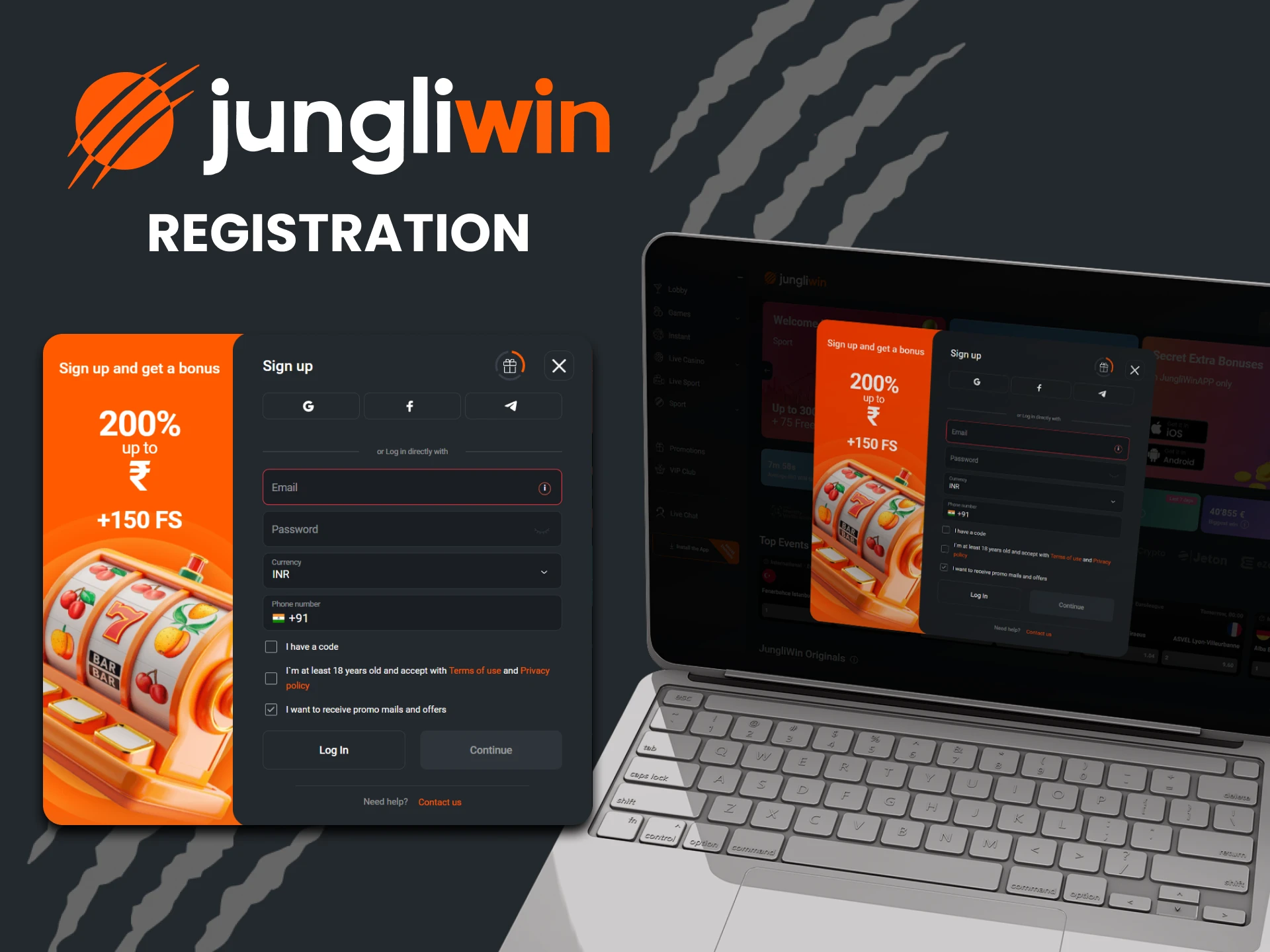 Register on the Jungliwin website.