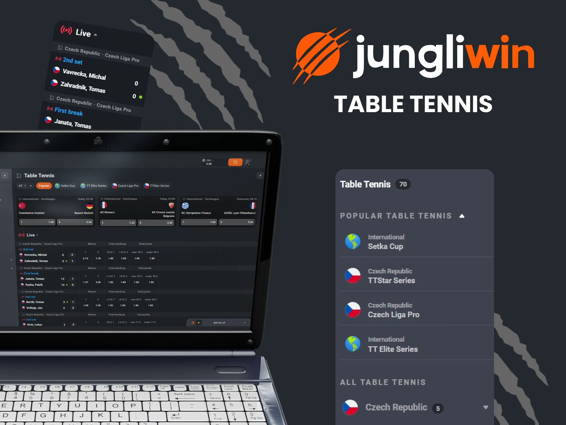 Table tennis is ideal for betting on Jungliwin.