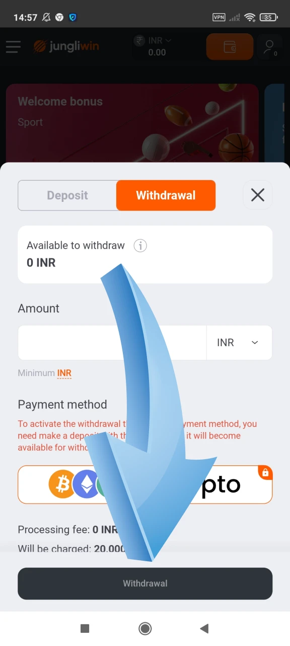 Confirm your withdrawal to Jungliwin.