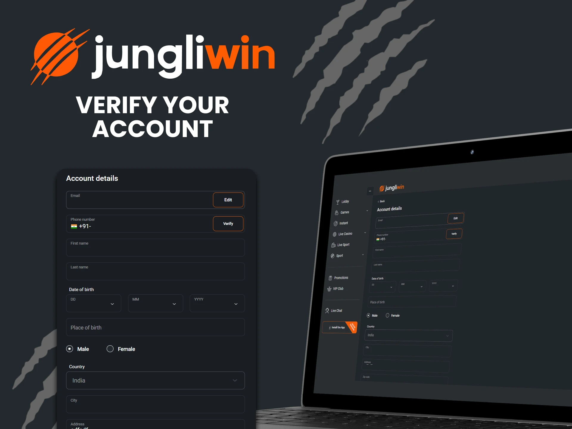 Fill out all the details on the Jungliwin website.