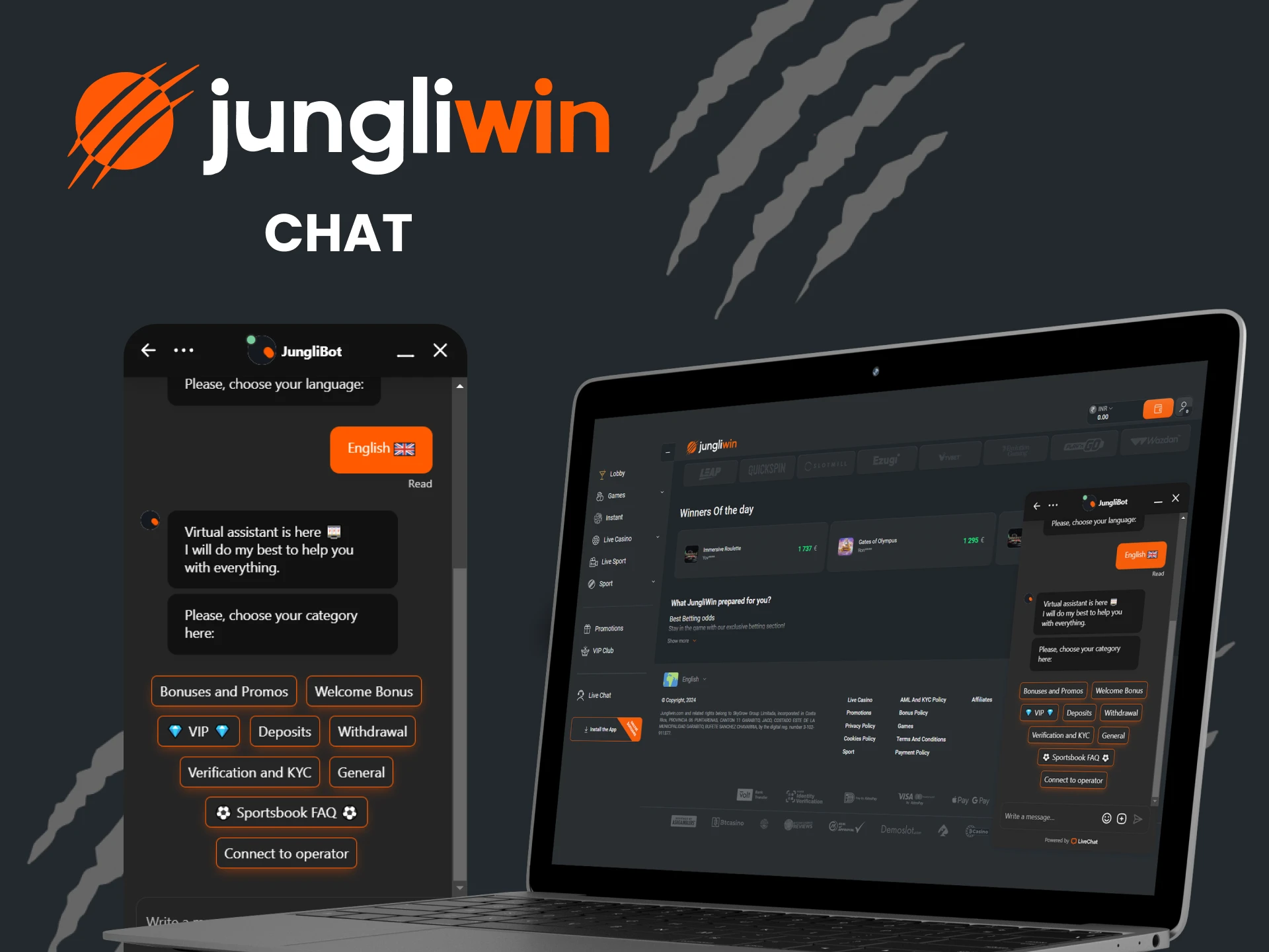 You can always write to support in the chat on the Jungliwin website.